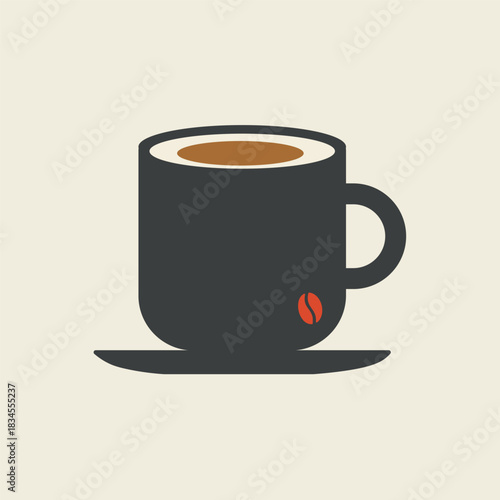 Minimalist coffee cup with coffee bean icon on saucer