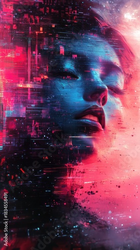 A woman's face is shown in a blurry, pixelated image