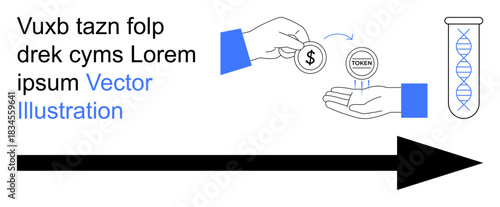 Cryptocurrency, finance, genetic research, payment systems, data exchange, science innovations. Hand exchanging token and dollar. Cryptocurrency and finance concept