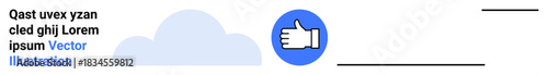 Social media, online communication, networking, branding, user interaction, digital approval. Thumbs-up icon with a blue cloud and placeholder text. Social media and online communication concept