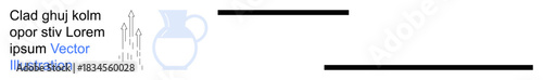 Water distribution, sustainability, eco-conscious living, liquid storage, natural resources, fluid dynamics. A minimal jug with arrows and droplets. Water distribution and sustainability concept