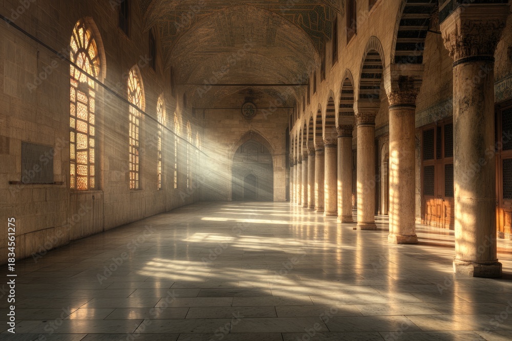 Obraz premium Peaceful Interior with Worshippers Immersed in Silent Devotion