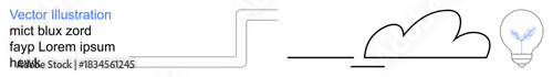 Innovation, creativity, design, brainstorming, progress, ideas. Abstract cloud and line with a lightbulb graphic and placeholder text. Innovation and creativity concept