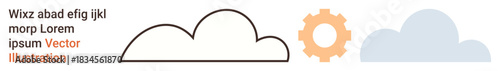 Cloud computing, technology infrastructure, development, data synchronization, software integration, digital workflows. Minimalistic design two cloud icons and a gear symbol in the middle. Cloud