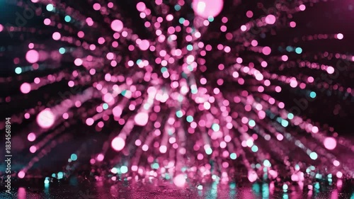 Abstract Light Burst With Neon Pink And Mint Bokeh