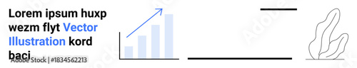 Business intelligence, analytics, financial growth, progress tracking, corporate data, productivity. Bar graph with arrow, abstract lines and plant. Business intelligence and analytics concept