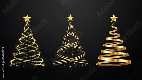 Christmas Tree Background Elegant Gold Spiral Designs for Festive Season Celebrations