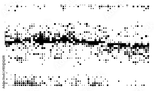 Abstract pixelated background texture with scattered black squares vector illustration of digital noise glitch effect or data decay on white