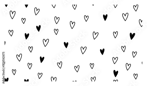 Seamless pattern with cute hand drawn hearts vector background texture of romantic doodles for valentine day wrapping paper or textile