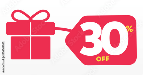 30%, value, discount, store, marketing, vacation, holiday, happy, birthday,  purchase, promo, box, label, commerce. Price, special, box, gift, december, Merry Christmas, party, icon, vector, shape