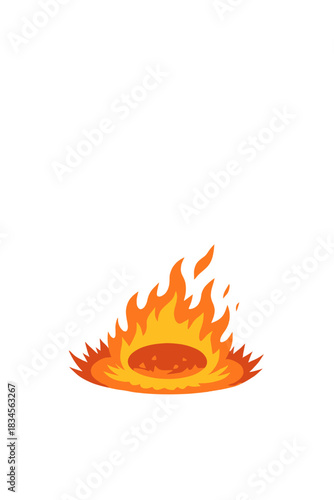 An illustration of worldwide disaster featuring a huge blazing impact crater at the heart of a ruined apocalyptic urban landscape