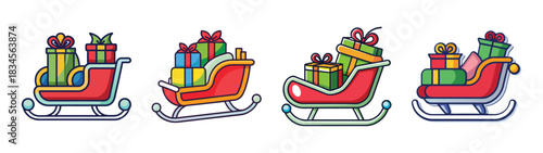 Christmas sleigh with gifts vector illustration holiday season santa claus presents delivery decoration