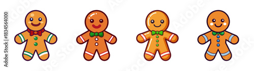 Gingerbread man christmas holiday cookie vector illustration set of four cute gingerbread men