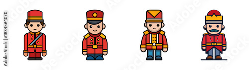 Cartoon christmas nutcracker soldiers vector illustration set for holiday decoration and design