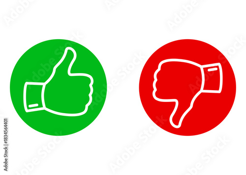 Thumbs up and thumbs down line icons. Like and dislike symbols in minimalist outline style. Vector illustration.