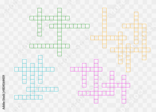 Crossword background template with blank word grid. Flat vector layout for word puzzles, brain games, quizzes, and educational activities. Isolated design for crossword game concepts.