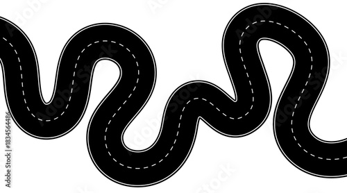 Top view of a curved highway road map. Curved roadway diagram with lanes and turns. Vector roadmap illustration for navigation, transport, and travel design.