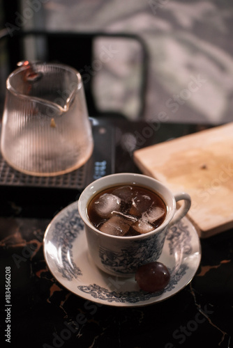 iced Arabica coffee brewed with a filter in a ceramic cup