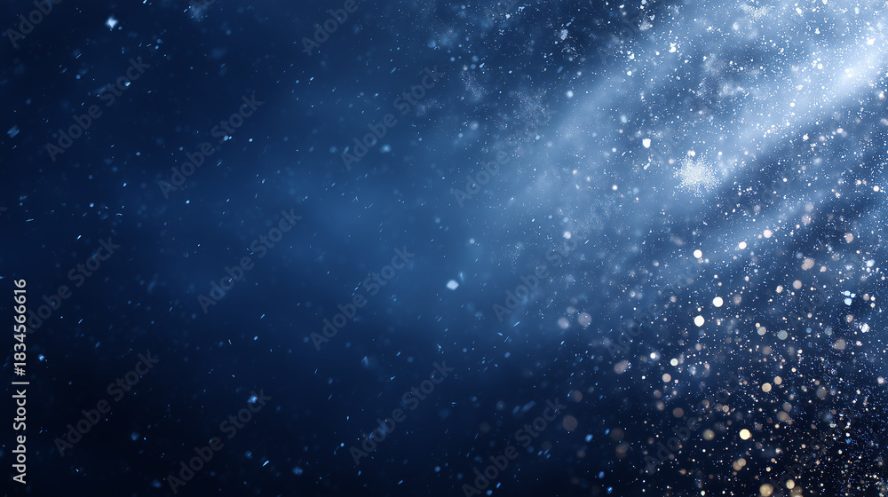 Naklejka premium Blue winter snowfall background with glittering bokeh for festive designs