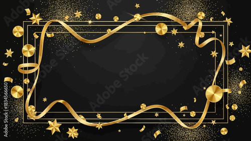Elegant Golden Celebration Frame with Sparkling Confetti
