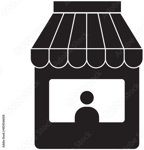 Small business storefront with shopkeeper icon