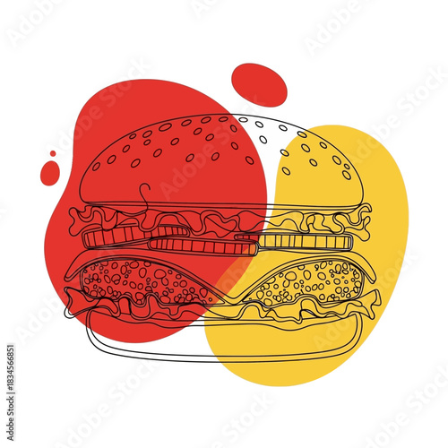 Delicious Burger Illustration with Abstract Shapes