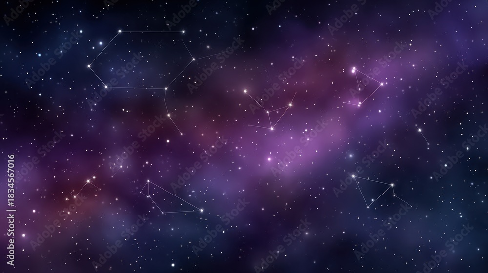 Obraz premium Stunning cosmic landscape showcasing vibrant galaxies, twinkling stars, and intricate constellations highlighted against a deep space backdrop of rich colors