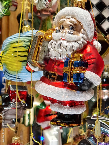  Christmas glass decorations for sale on a shop window, decorative hand painted ornament for the christmas tree