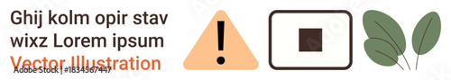 Warning signs, graphic design, nature motifs, environmental , minimalism, education. A triangle with an exclamation mark, checkbox and leaves. Warning signs and graphic design themes