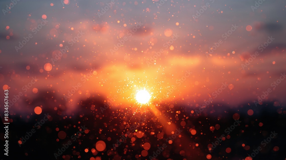 Fototapeta premium A dazzling sunburst illuminates the landscape, casting a warm glow over the horizon and heavens.