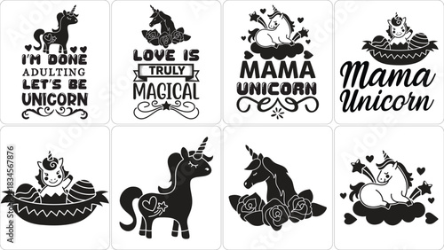 Magical unicorn themed designs for crafts and apparel