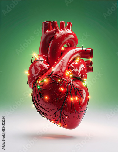 Realistic Heart red shape with Christmas lights
