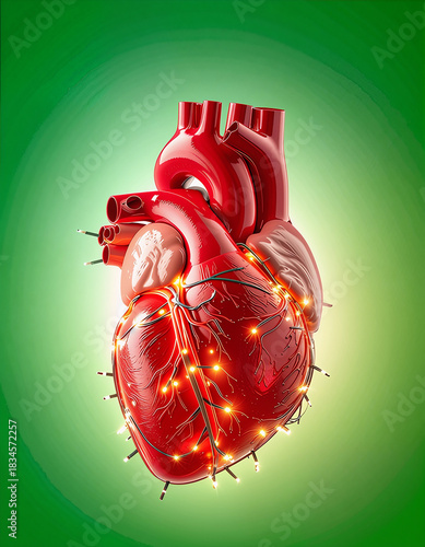 Realistic Heart red shape with Christmas lights