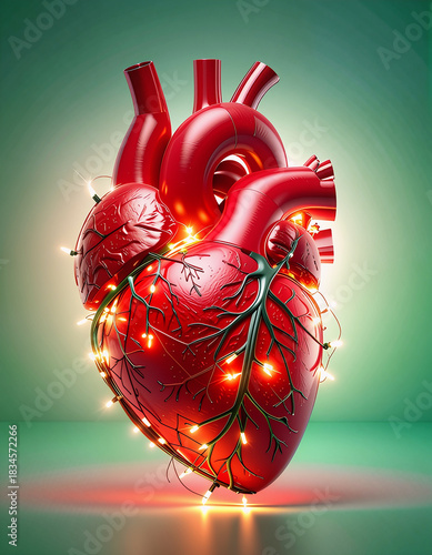 Realistic Heart red shape with Christmas lights