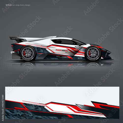 Car Wrap livery design with printable file and car mock up include, in vector file ready print.