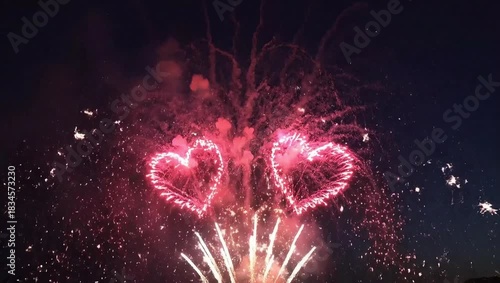 Heart shaped fireworks display celebration love and romance pyrotechnics show in night sky festival event