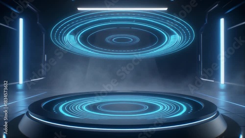 Dark Futuristic Medisphere Circular Platform of Innovation and Advanced Technology