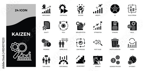 Kaizen Five Steps Workplace Efficiency Icon glyph