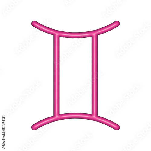 3D pink zodiac sign Gemini. Glossy pink element zodiac symbol isolated on white background. Horoscope, astrology. Vector illustration. Modern  design for prints, posters, cards and creative projects.