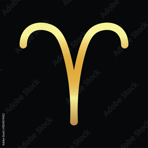 Golden zodiac sign Aries. Gold glossy element zodiac symbol isolated on black background. Horoscope, astrology. Vector illustration. Luxurious design for prints, posters, cards and creative projects.