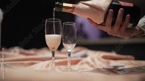 Champagne Being Poured into Glass for Celebration, Elegant Sparkling Wine Close Up