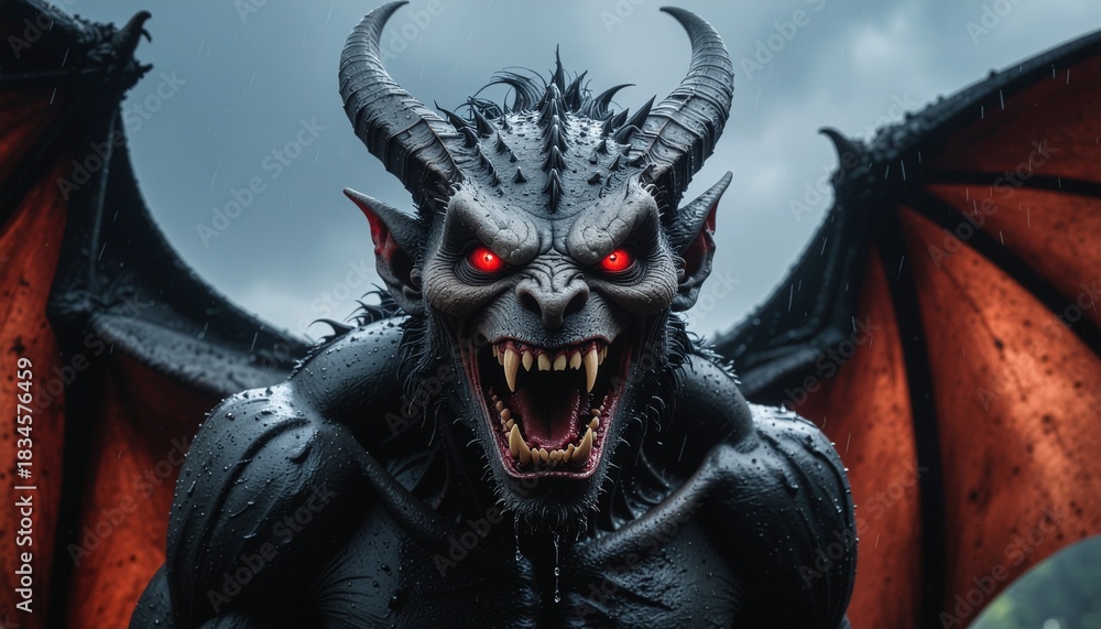 Naklejka premium Sinister Gargoyle Emerging from the Storm