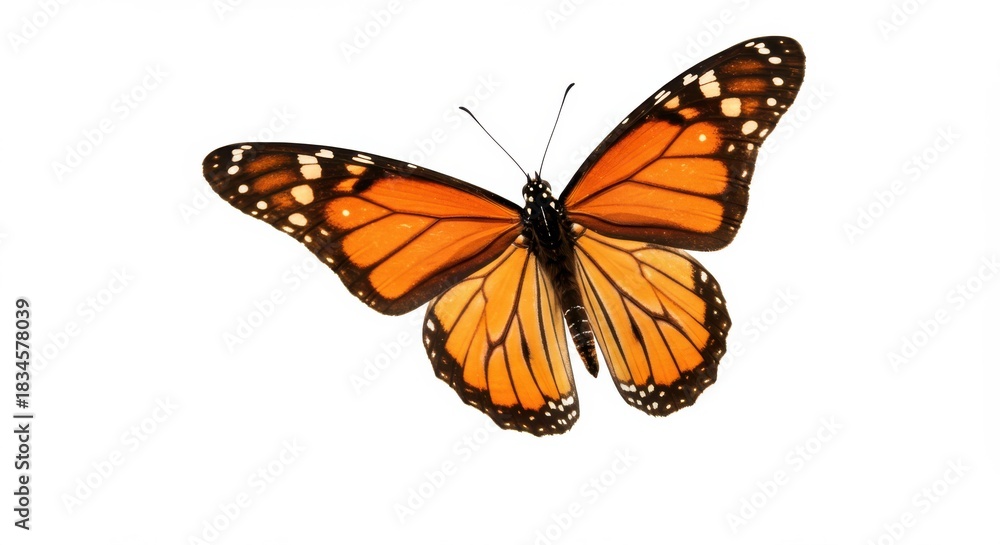 Obraz premium Monarch butterfly isolated on white background, a beautiful orange insect with wings