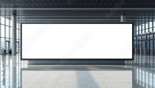 Empty billboard display in departure gate seating area of modern Seoul airport terminal