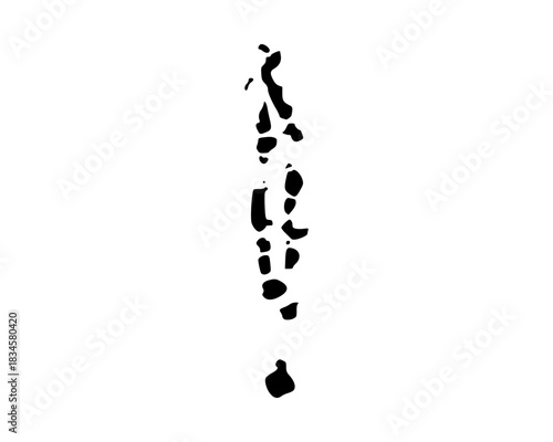 Flat black vector silhouette of Maldives map, minimalist island chain geographic outline for abstract cartography artwork