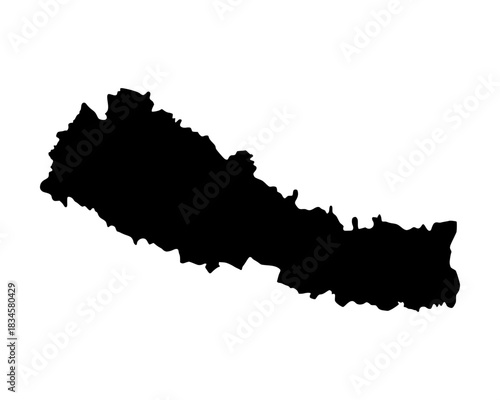Minimalist flat black vector silhouette of Nepal map, simple geographic outline illustration for cartography, artwork, and education