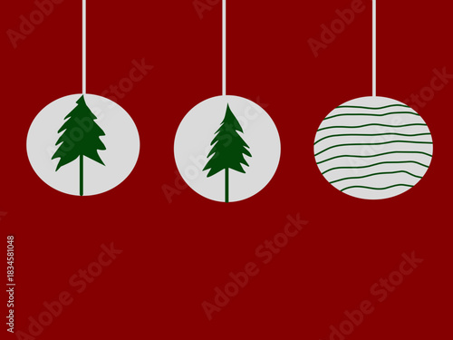 A collection of green Christmas trees. A Christmas tree in a box with rounded lines. One of the icons of Christmas celebrations.