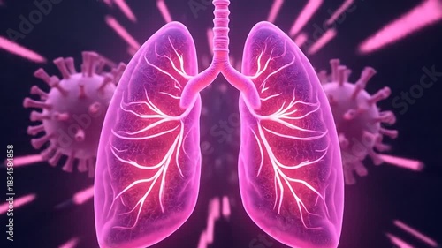 Wallpaper Mural Animated Lungs with Breathing Movements Surrounded by Viruses and Microorganisms in Digital Environment Torontodigital.ca