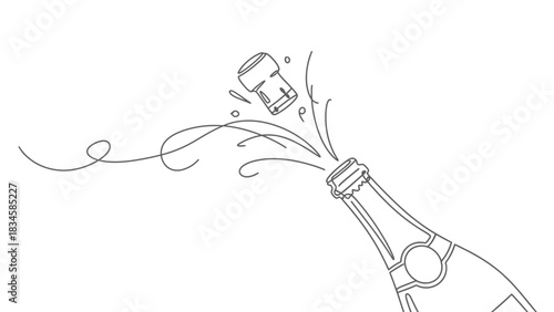 Elegant Line Art Illustration of a Champagne Bottle Opening for Celebration and Festivities