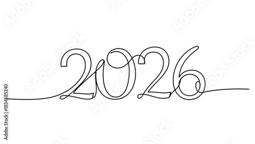 Elegant one line drawing of the year 2026 for minimalistic design purposes